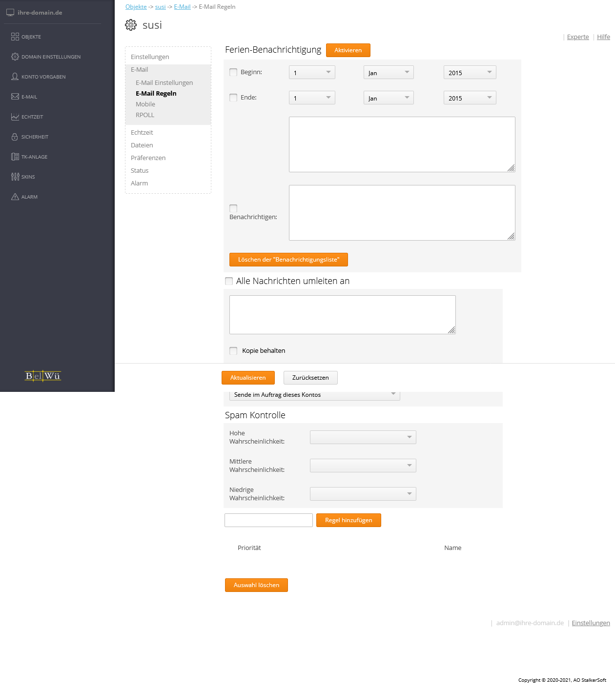 Screenshot: Filterregeln und POP3-Sammeldienst